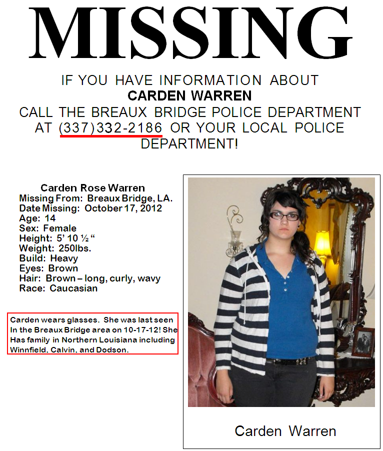 Carden Warren missing from Lafayette, LA